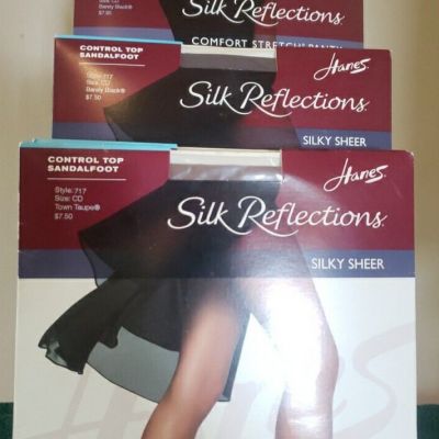 LOT OF 6 HANES SILK REFLECTIONS CONTROL TOP SANDALFOOT PANTYHOSE SIZE CD