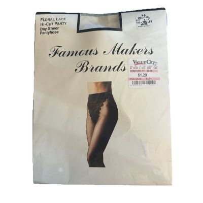 Famous Makers Floral Lace Hi Cut Panty Lt Support Pantyhose Size Med/Tall White