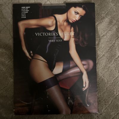 Victoria's Secret Very Sexy Satin Top Thigh High Stockings - Black - Size B
