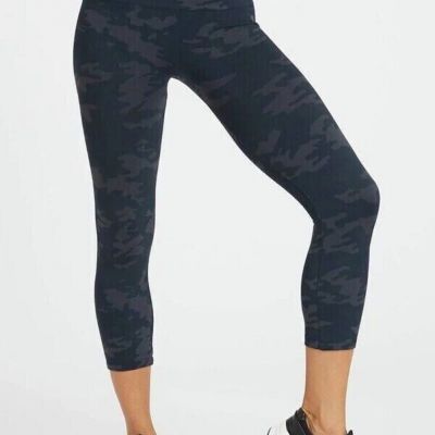 SPANX Lamn Cropped Leggings Black/Gray Camo High Wasted Compression Workout Sz S