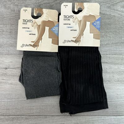Set of 2 St Johns Bay Size 3 Tights (1) Heather Gray (1) Black Textured  NWT