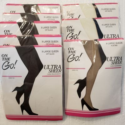 On the Go! Ultra Sheer Pantyhose XL X-Large Queen Off Black White 8 Pack