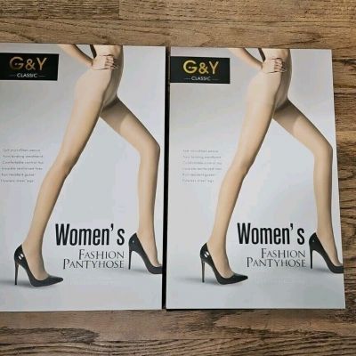 G&Y Women's Fashion Pantyhose Sheer Tights Black Size L Lot of 2 (6 Pair Total)
