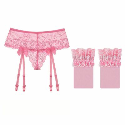 Sexy, Pink, Lace, garter belt pantie, with stockings and bow included