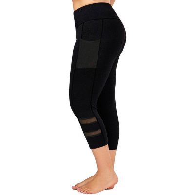 Plus Womens Sports Gym Yoga Leggings Ladies Cropped Pocket Stretch Capri Pants
