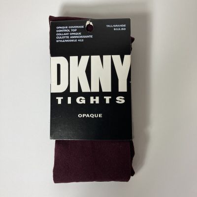 Vtg DKNY Tights Control Top Opaque Burgundy Sz TALL 90s NOS Style 412