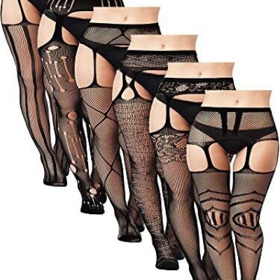 Jadive 6 Pairs Women Plus Size Fishnet Stockings Black Thigh High Tights Fits...