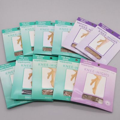 Lot of 11 Walgreens Comfort Top Knee Highs One Size Beige Suntan Off Black