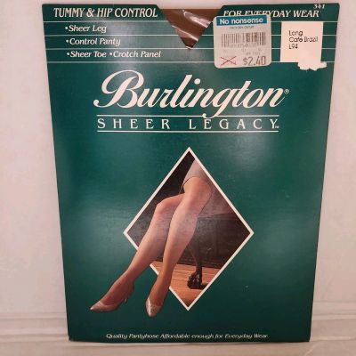 Vtg Burlington Sheer Legacy Control Top Sheer Toe Pantyhose L94 CAFE Long 341