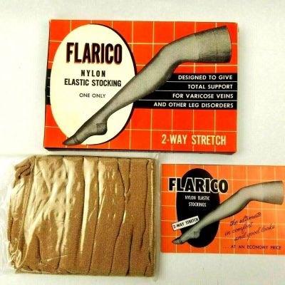 Flarico Support Nylon Elastic Hose Stockings Single Below The Knee Large Vintage