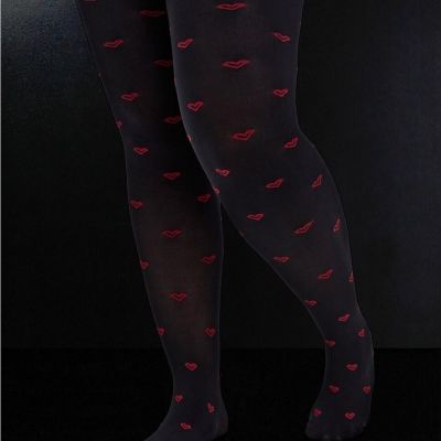 Torrid Betsey Johnson Tights Opaque Hearts Black Red NWT New 1/2