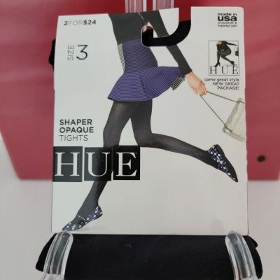 NEW ~HUE ~Shaper Opaque Tights Size 3 Black USA Made New In Package