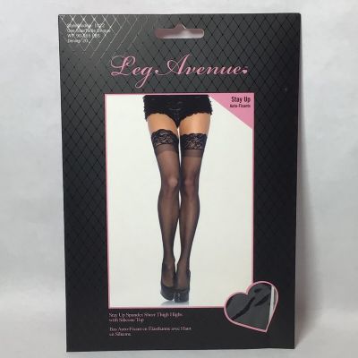 Lace Top Sheer Thigh High w/ Spandex Stay Up Band Classic Black Lingerie Cosplay