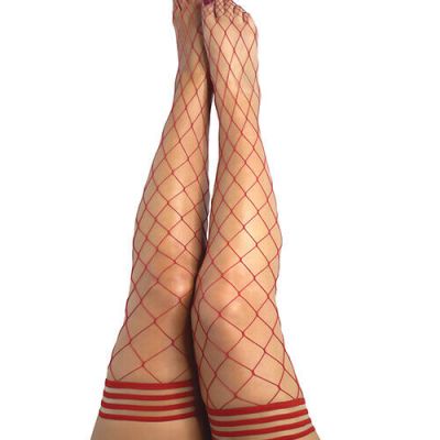 KIX'IES CLAUDIA LARGE NET RED FISHNET THIGH HIGH STAY UP STOCKINGS SIZES A-D