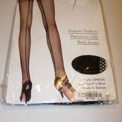 WOMENS AVENUE BLACK FISHNET SEAMED TIGHTS STOCKINGS PANTYHOSE NYLONS ONE SIZE