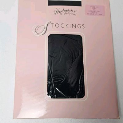 Vtg Fredericks Of Hollywood Stockings Black Sz M/L Lycra Lace Top Thigh-High NOS