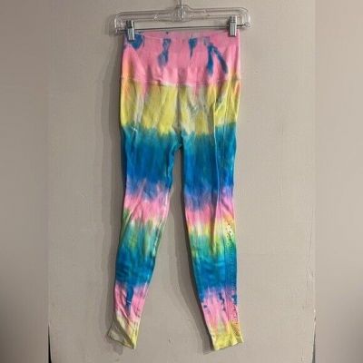 SPIRITUAL GANGSTER Women’s Bright Tie Dye Distressed Detail Leggings Size M/L