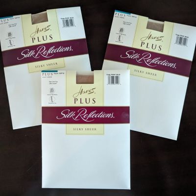 Lot of 3 Hanes Silk Reflections Plus Silky Sheer Panty Hose Control Top 1 Plus
