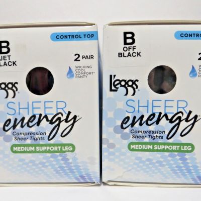Leggs Sheer Energy Control Tights Wicking Size B JET BLACK + OFF BLACK 4 pairs