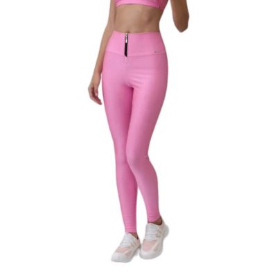Cajubrasil Women's Size S Zipper Front High Waist Leggings Bright Pink New