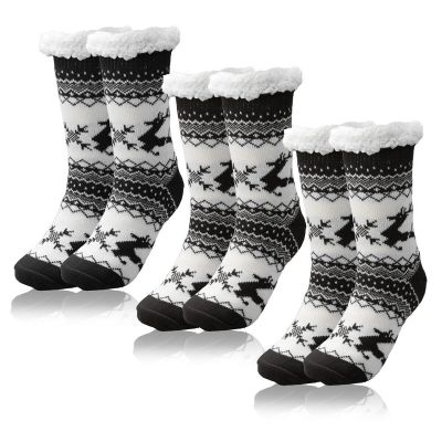 3 Pair Winter Fuzzy Slipper Socks Mens Womens Girls Thermal Warm For Cold Winter