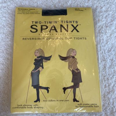 Spanx by Sara Blakely Two Timin Tights Black Gray Reversible Control Size D NWT