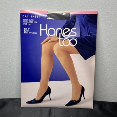Hanes Too Day Sheer Pantyhose Control Top Reinforced Toe #136 USA, Black Size EF