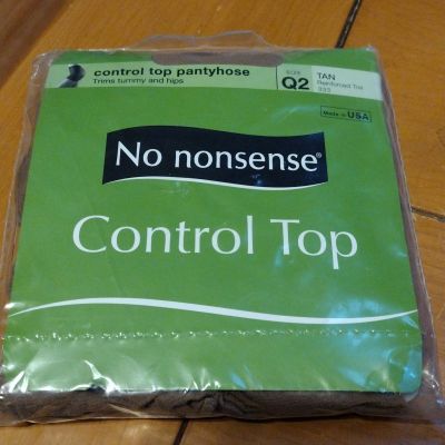 NO NONSENSE Control Top Pantyhose Tan Size Q2 Reinforced Toe