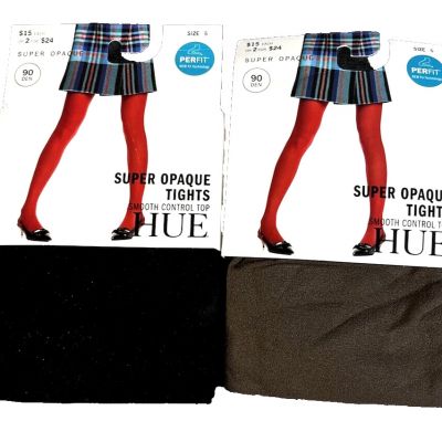HUE Super Opaque Tights, Smooth Control Top Size 5 - Two Pair, Black and Brown