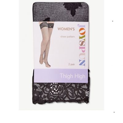 Joyspun Women's Floral and Sheer Thigh Highs, 2-Pack, Size Plus