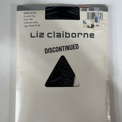 Liz Claiborne Sheer Gloss Pantyhose Extra Tall Navy Control Top NEW Vintage 90s