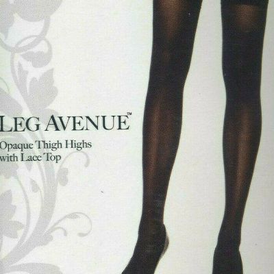 Leg Avenue Stockings Opaque Thigh High Lace Tops Black Women's Size Reg 6258