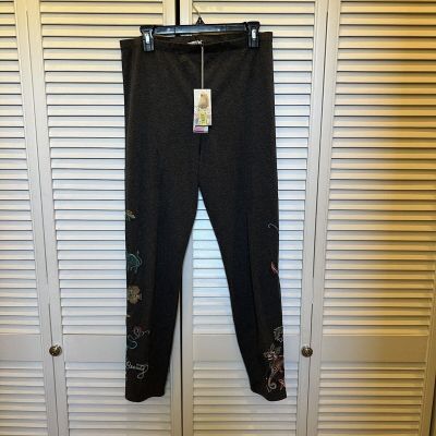 NWT Johnny Was ZOE LEGGINGS charcoal Embroidered Beachy BohoChic J63022-1D Large