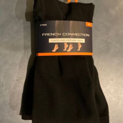 French Connection Womens Fleece Lined Black Footless Tights 2 Pk,  Size M/L