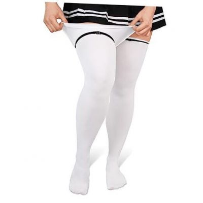 Plus Size Thigh High Over the Knee Soft Silk Stockings One Size White