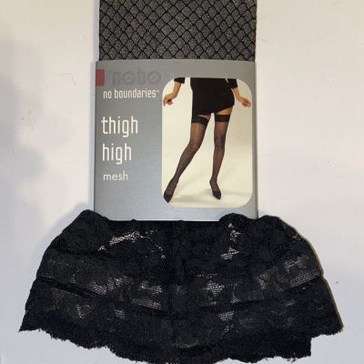 1 pr NOBO Matte Thigh Highs - One Size Black Mesh Pattern Opaque