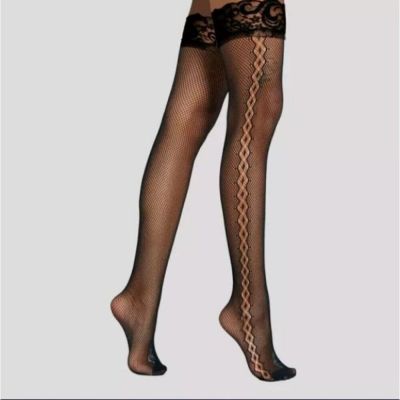 Black Thigh High Side Detail Stocking- One Size Or Plus Size Sexy Lingerie