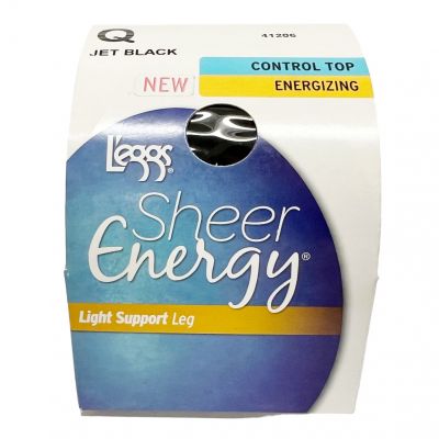 L'eggs Sheer Energy Control Top Pantyhose Tights, Energizing, Size Q, JET BLACK