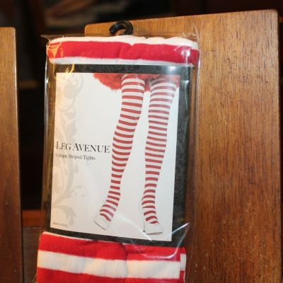 New Leg Avenue Opaque Striped Tights One Size 90-160lbs Red White