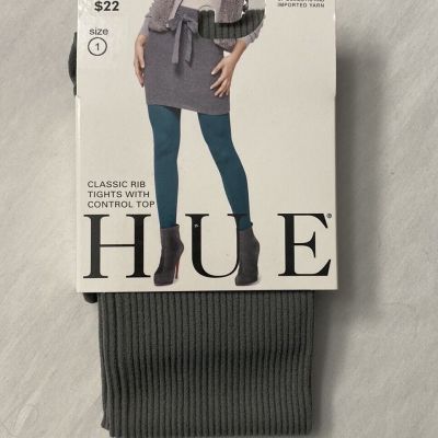 Hue Classic Rib Tights w/ Control Top ~ Size 1 ~ Color Steel/Grey