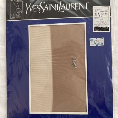 Vintage NOS Yves Saint Laurent Hosiery Rhinestone logo Seamless Sheer Beige