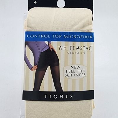 White Stag 1 Pair Control Top Soft Microfiber Tights Nylon Blend Cream Size 4