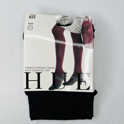 NWT Women's Hue Sueded Opaque Tights w/ Control Top Size 1 Black