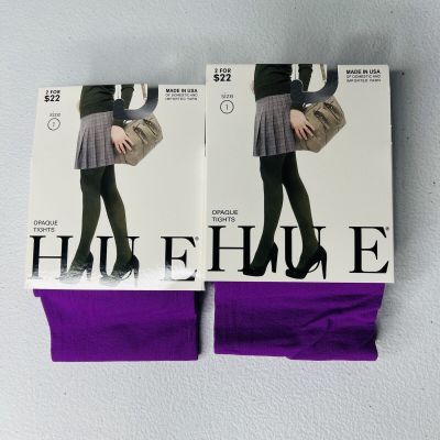 NWT Womens Hue Opaque Tights 2 Pairs Pack Size 1 Purple Dahlia