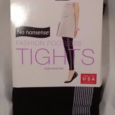 No Nonsense S/M Footless Tights BLACK/w White Stripe