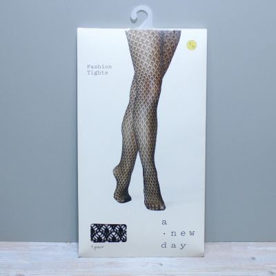 Women's Diamond Openwork Lace Fashion Tights - A New Day Black S/M