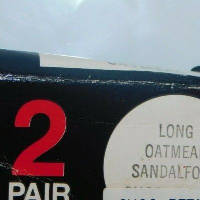 Burlington Career Looks Control Top Pantyhose Sandalfoot Size Long Oatmeal 2 Pr
