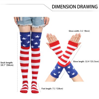 Women Girl American Flag Thigh High Socks Over the Knee Stocking Arm Gloves set