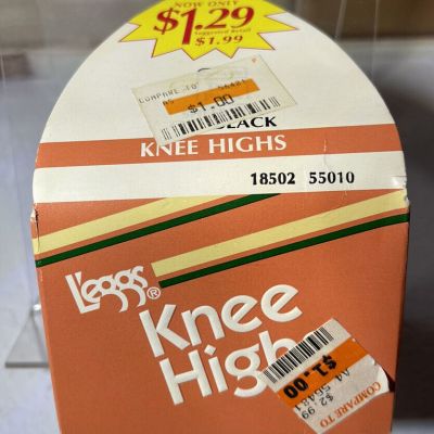 NIP Vintage L'eggs 2 pack sheer toe off black knee highs Sealed