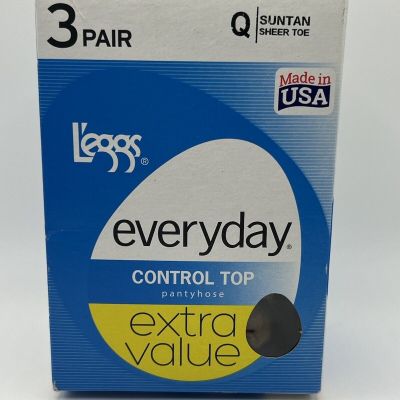 L'eggs Everyday 3-Pair Control Top Suntan Sheer Toe Pantyhose Q-Large 14796 USA